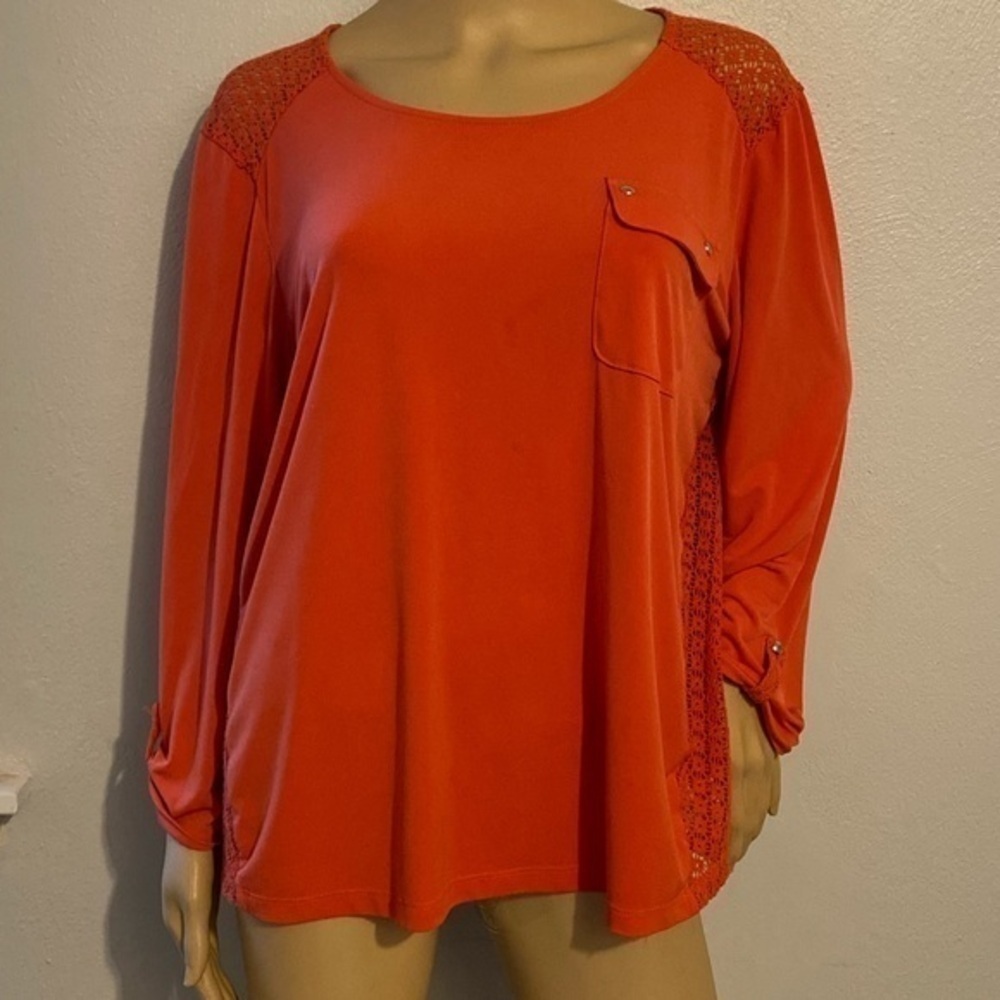 Chico's 2 blouse lace back orange top